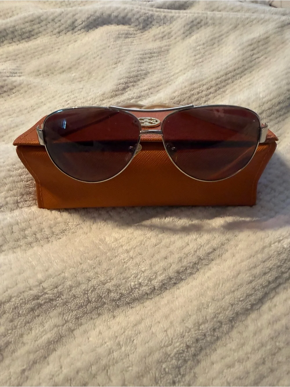 Tory Burch Silver Frame Sunglasses with Brown Lenses